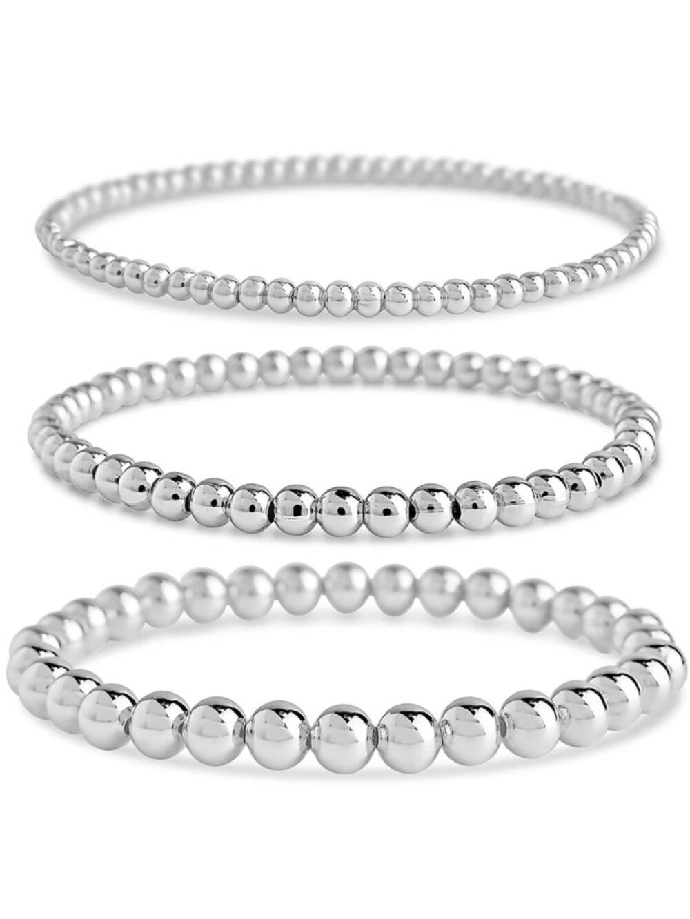 Sterling Forever 3pc Beaded Stretch Bracelet Set, Silver / Waterproof / NIB